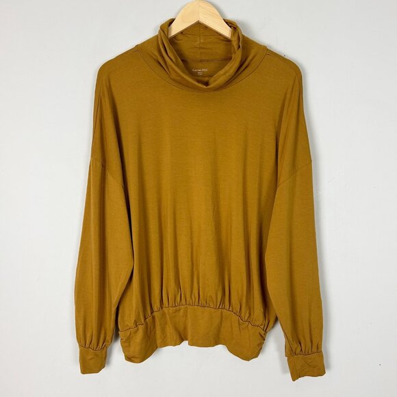 Garnet Hill Jersey Stretch Knit Cowl Neck Long Sleeve Top Golden Yellow Size Lar - Picture 2 of 4